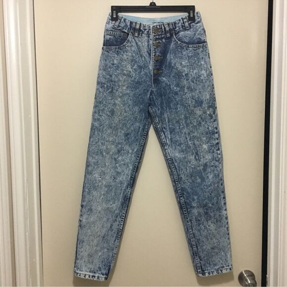 Vintage Button Fly High Waist Acid Wash Mom Jeans C16 - Picture 3 of 8